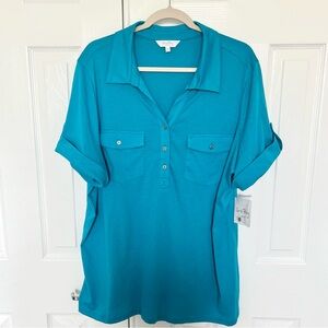 Coral Bay Blue Boxy Polo Collar Blouse